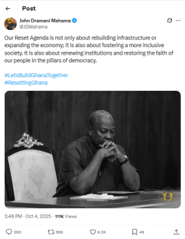 Reset agenda Mahama