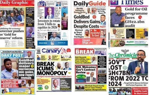 Tuesday January 13, 2026 compilation of major news items published by some Ghanaian Newspapers for the consumption of the general public
