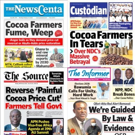 Newspapers, Ghana news, Headlines, Wednesday February 16, 2026
