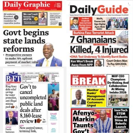 Newspapers, Ghana news, Headlines, Wednesday February 17, 2026