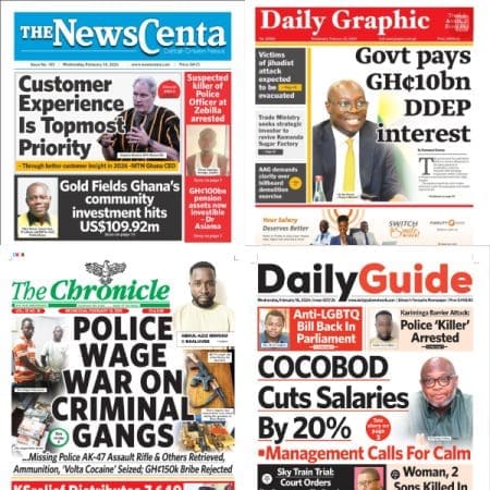 Newspapers, Ghana news, Headlines, Wednesday, February 18, 2026