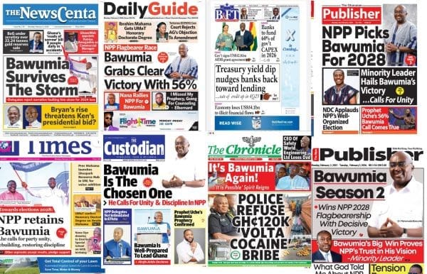 Newspapers, Ghana news, Headlines, Monday February 2, 2026