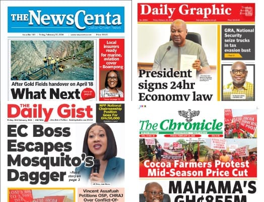 Newspapers, Ghana news, Headlines, Wednesday, February 20, 2026