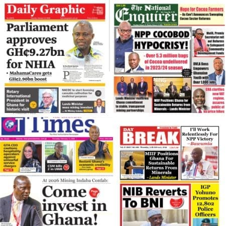 Newspapers, Ghana news, Headlines, Wednesday February 12, 2026