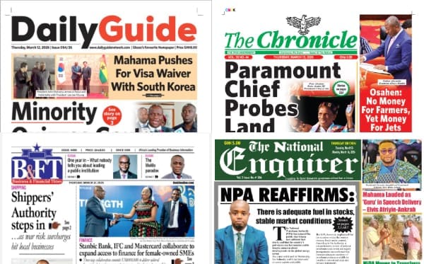 Newspapers, Ghana news, Headlines, Thursday, March 12, 2026