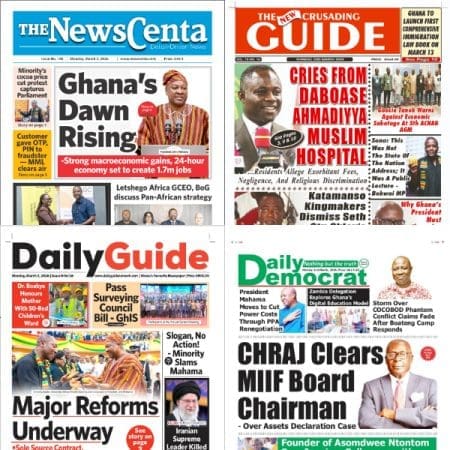 Newspapers, Ghana news, Headlines, Monday, March 2, 2026