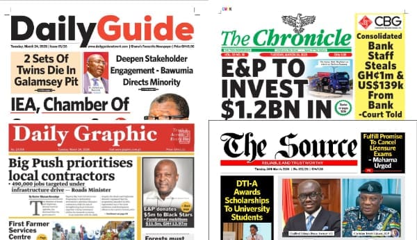 Newspapers, Ghana news, Headlines, Tuesday, March 24, 2026