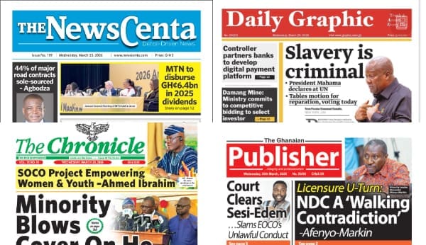 Newspapers, Ghana news, Headlines, Wednesday, March 25, 2026