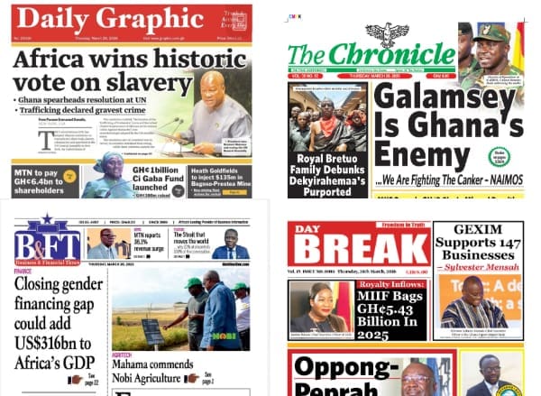 Newspapers, Ghana news, Headlines, Thursday, March 26, 2026
