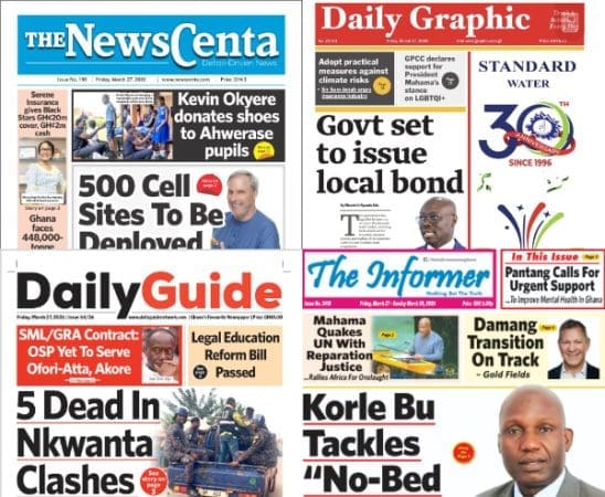 Newspapers, Ghana news, Headlines, Friday, March 27, 2026
