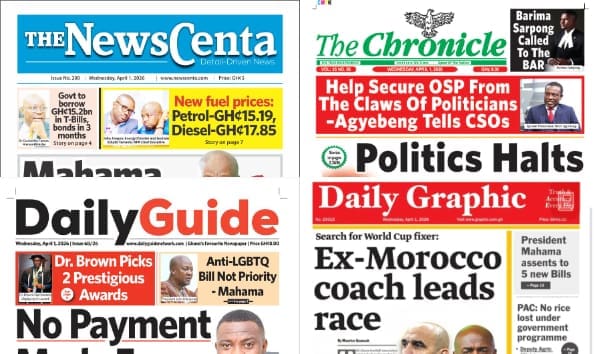 Newspapers, Ghana news, Headlines, Wednesday, April 1, 2026