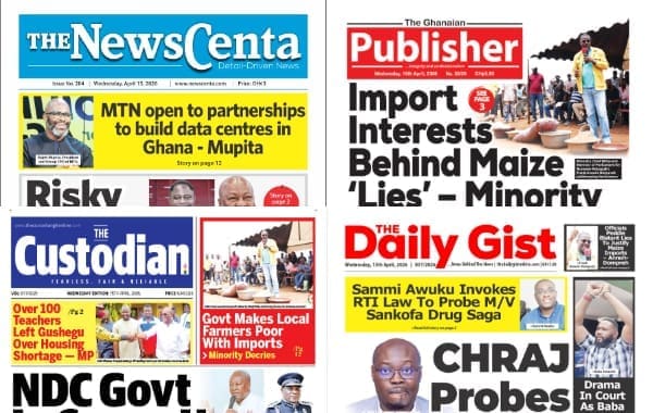 Newspapers, Ghana news, Headlines, Wednesday, April 15, 2026