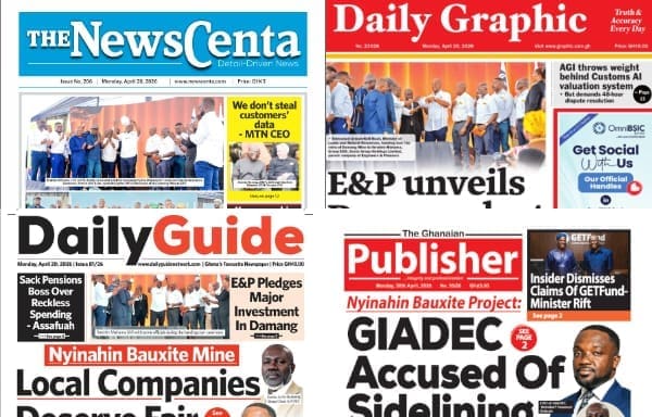 Newspapers, Ghana news, Headlines, Monday, April 20, 2026