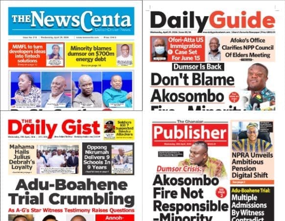 Newspapers, Ghana news, Headlines, Wednesday, April 29, 2026