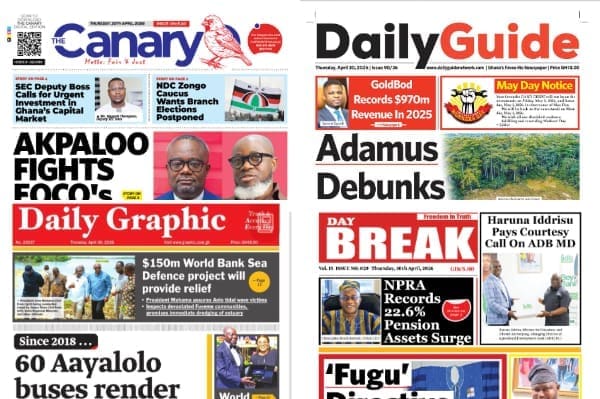 Newspapers, Ghana news, Headlines, Thursday, April 30, 2026