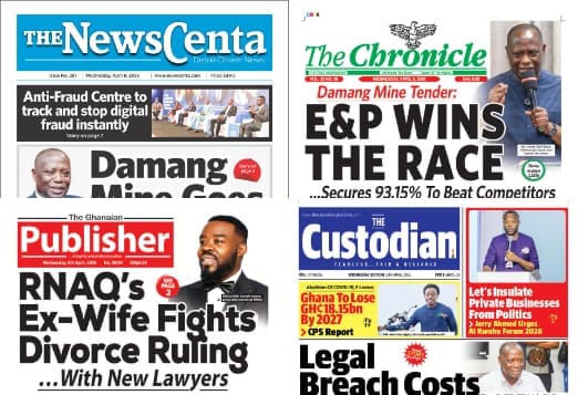 Newspapers, Ghana news, Headlines, Wednesday, April 8, 2026