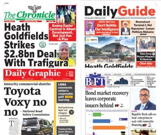 Newspapers, Ghana news, Headlines, Thursday, April 9, 2026
