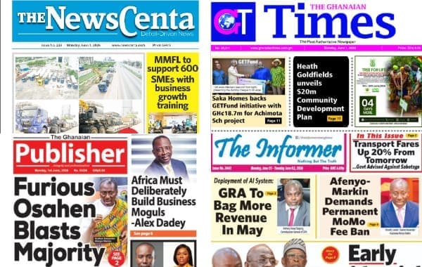 Newspapers, Ghana news, Headlines, Friday, June 1, 2026