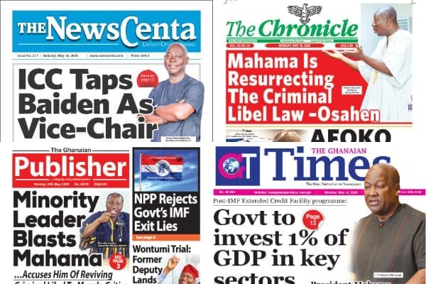 Newspapers, Ghana news, Headlines, Monday, May 18, 2026