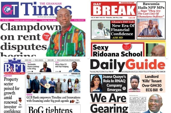Newspapers, Ghana news, Headlines, Thursday, May 21, 2026