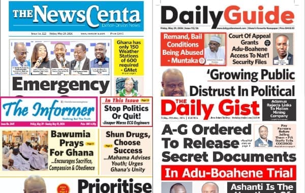 Newspapers, Ghana news, Headlines, Friday, May 29, 2026