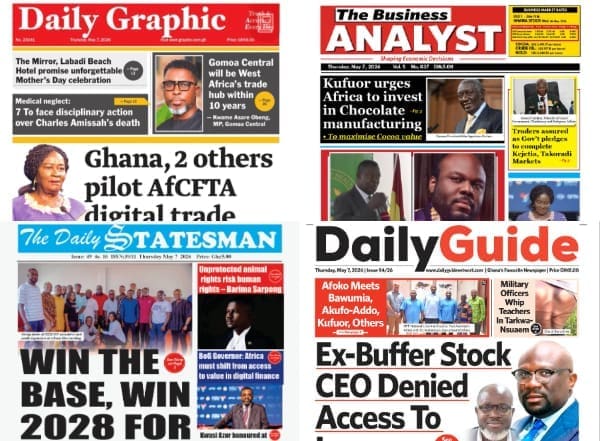Newspapers, Ghana news, Headlines, Thursday, May 7, 2026
