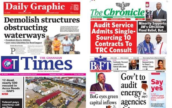 Newspapers, Ghana news, Headlines, Wednesday, July 1, 2026