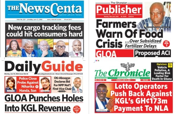 Newspapers, Ghana news, Headlines, Monday, June 15, 2026