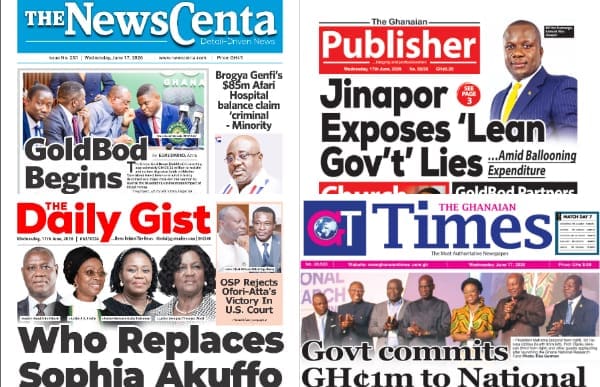 Newspapers, Ghana news, Headlines, Wednesday, June 17, 2026