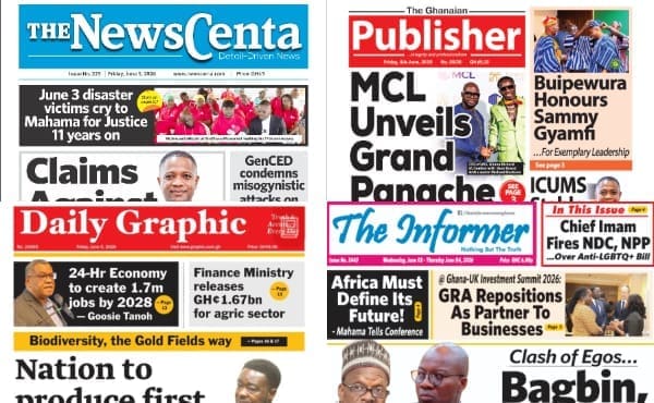 Newspapers, Ghana news, Headlines, Friday, June 5, 2026