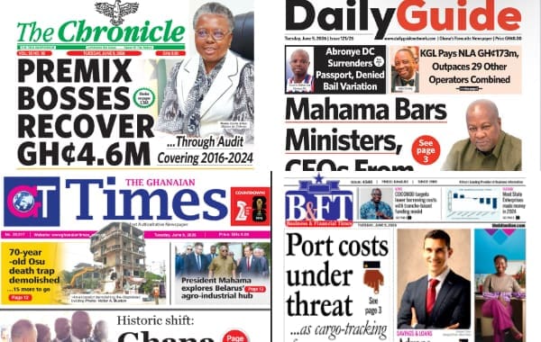 Newspapers, Ghana news, Headlines, Tuesday, June 9, 2026