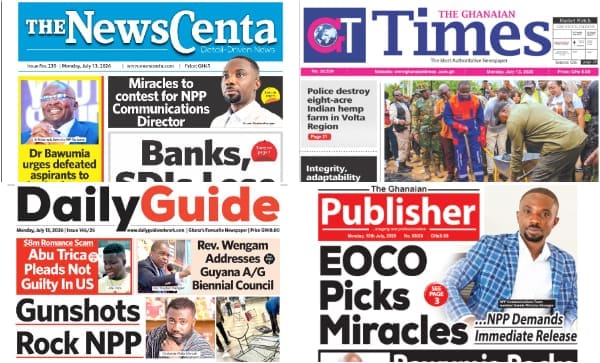 Newspapers, Ghana news, Headlines, Monday, July 13, 2026
