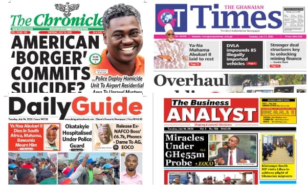 Newspapers, Ghana news, Headlines, Tuesday, July 14, 2026