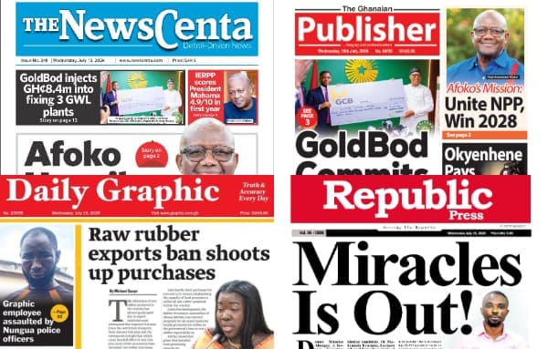 Newspapers, Ghana news, Headlines, Wednesday, July 15, 2026
