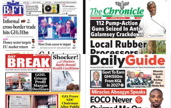 Newspapers, Ghana news, Headlines, Thursday, July 16, 2026