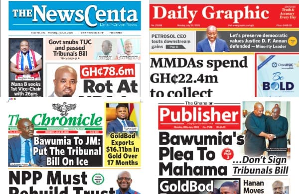 Newspapers, Ghana news, Headlines, Monday, July 20, 2026