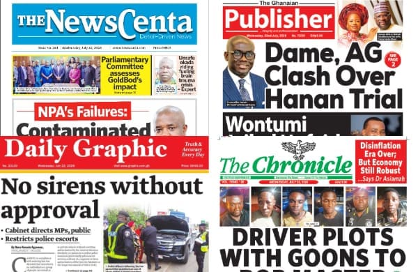 Newspapers, Ghana news, Headlines, Wednesday, July 22, 2026
