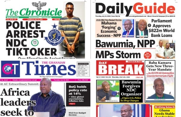 Newspapers, Ghana news, Headlines, Thursday, July 23, 2026