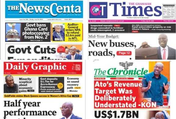 Newspapers, Ghana news, Headlines, Friday, July 24, 2026
