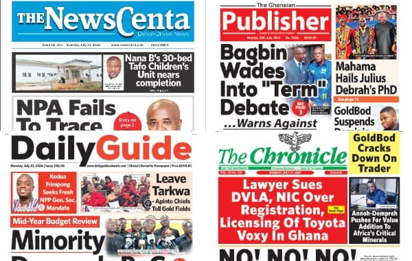 Newspapers, Ghana news, Headlines, Monday, July 27, 2026