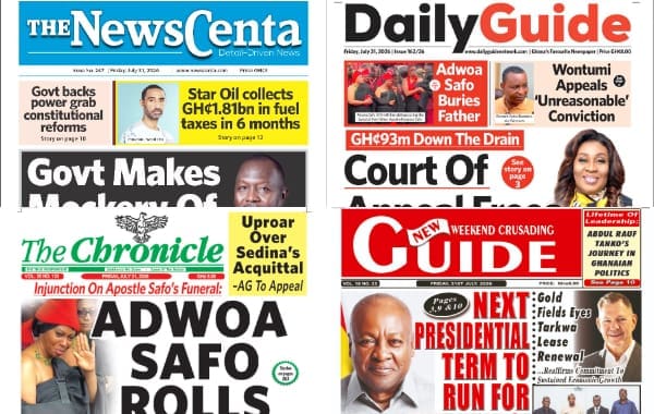 Newspapers, Ghana news, Headlines, Friday, July 31, 2026