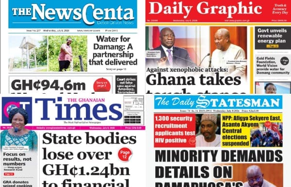 Newspapers, Ghana news, Headlines, Wednesday, July 8, 2026