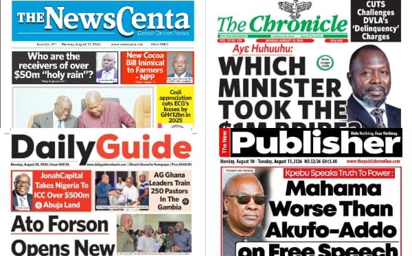 Newspapers, Ghana news, Headlines, Monday, August 10, 2026