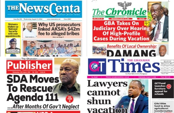 Newspapers, Ghana news, Headlines, Wednesday, August 12, 2026