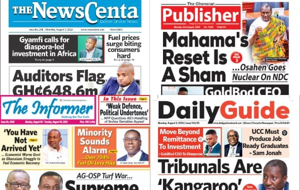 Newspapers, Ghana news, Headlines, Monday, August 3, 2026