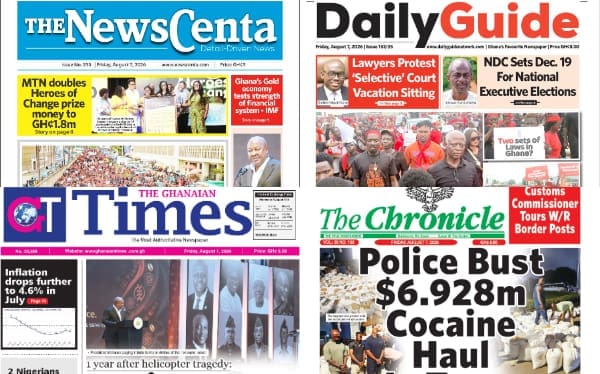Newspapers, Ghana news, Headlines, Friday, August 7, 2026