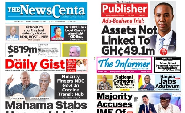 Newspapers, Ghana news, Headlines, Monday, September 14, 2026