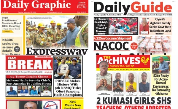 Newspapers, Ghana news, Headlines, Tuesday, September 15, 2026