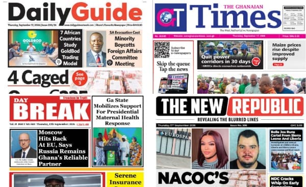 Newspapers, Ghana news, Headlines, Thursday, September 17, 2026