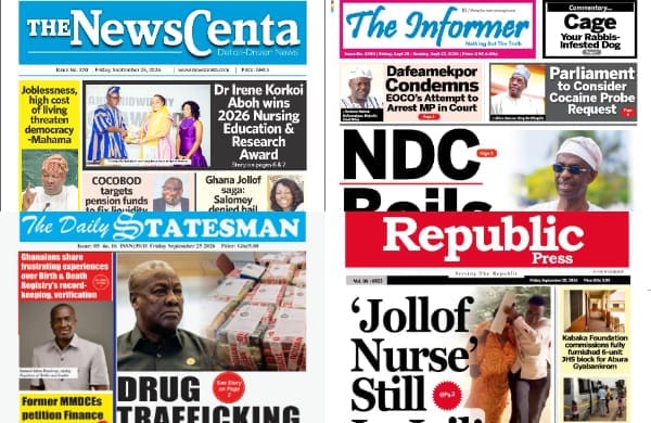 Newspapers, Ghana news, Headlines, Friday, September 25, 2026